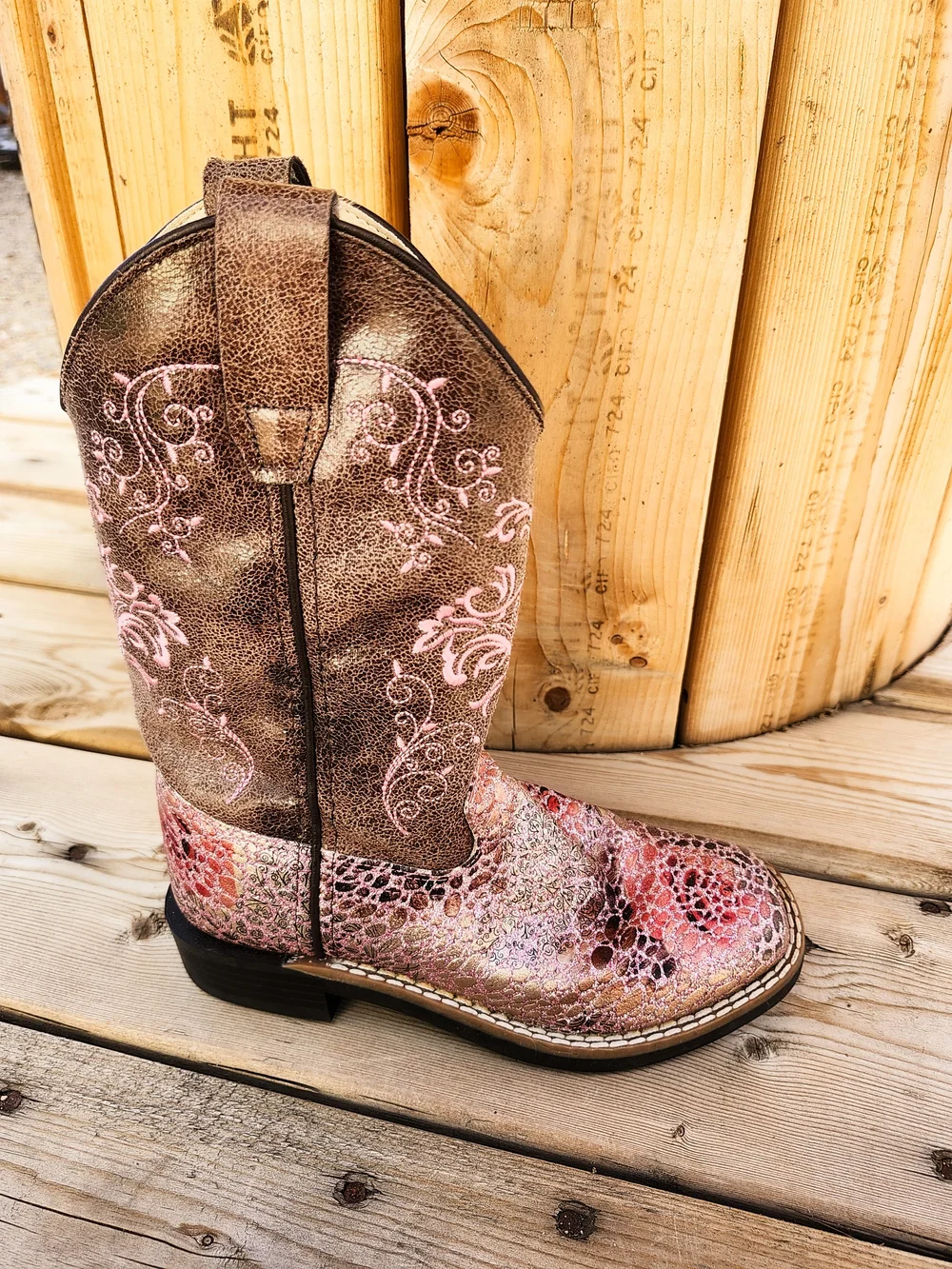 Old West Girls Pink Embroidered Western Cowboy Boots Size 1D Youth